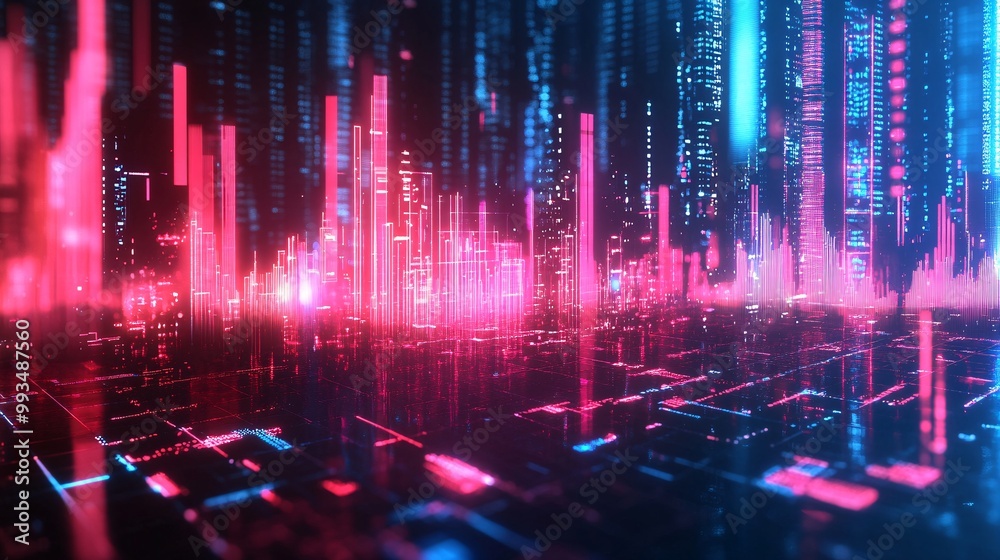 Futuristic Financial Crisis: Holographic Business Losses and Price Downturn with Neon Visualization Futuristic Financial Crisis: Holographic Business Losses and Price Downturn with Neon Visualization
