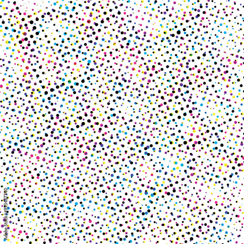 a colorful polka dot pattern on a white background, a white background with multicolored dots. cmyk dot effect
