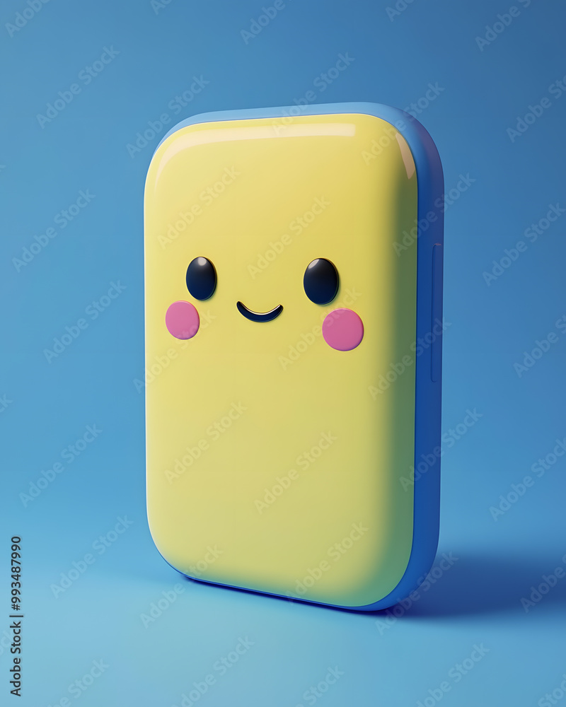 3d icon kawaii cellphone in pastel colors isolated on sky blue background