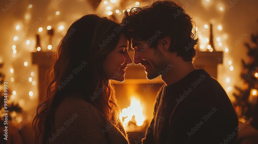 a cozy home setting with a fireplace, couples sharing a quiet moment as the new year begins, christmas eve a cozy home setting with a fireplace, couples sharing a quiet moment as the new year begins, christmas eve