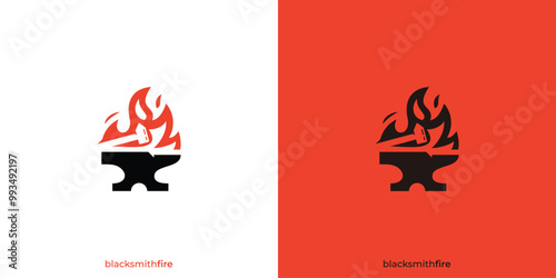 Simple Blacksmith Fire Logo. Anvil and Fire with Minimalist Style. Welding and Forge Service Logo, Icon, Symbol, Vector, Design Inspiration.