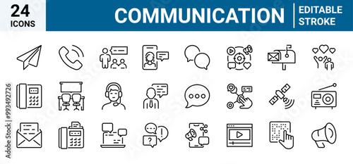 line web icons Communication, promotion. Containing discussion, speech bubble, talking, consultation Editable stroke.