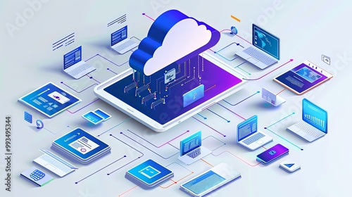 This image presents various devices enabled by cloud technology in an advanced setting, highlighting the role of cloud computing in enhancing device functionality and user experience. photo