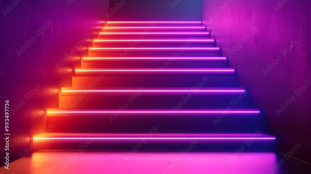 Abstract Neon Staircase Representing Creative Business Success Abstract Neon Staircase Representing Creative Business Success