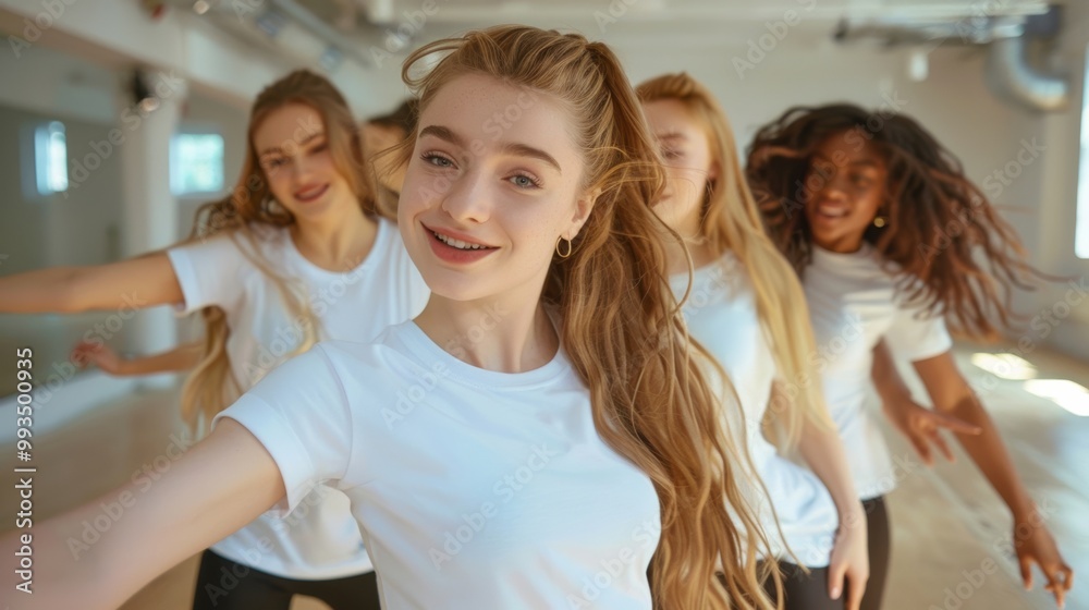 Joyful Dance Class: Young Women Learning Groovy Moves Together in a Bright Studio Joyful Dance Class: Young Women Learning Groovy Moves Together in a Bright Studio