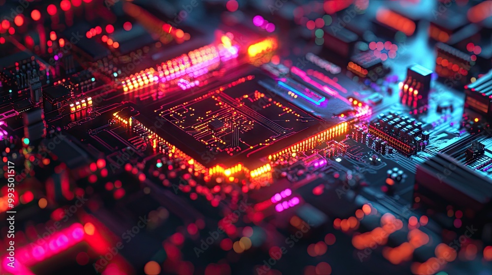 A vibrant digital world inside a computer chip, symbolizing the potential of virtual environments and computing. A vibrant digital world inside a computer chip, symbolizing the potential of virtual environments and computing.