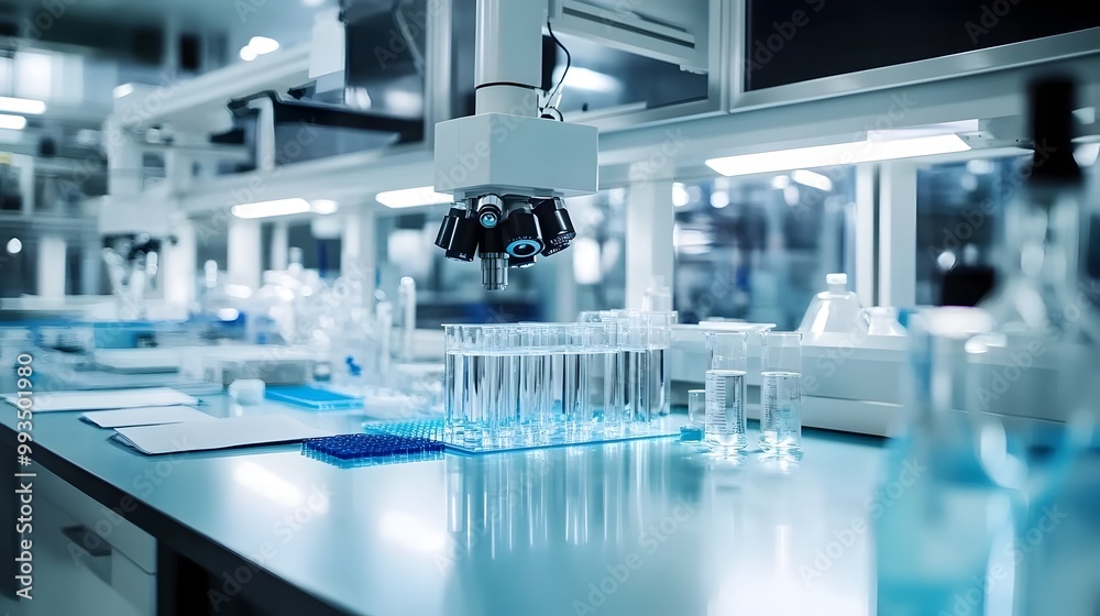 Highly Advanced Biotech Lab with Automated Machines Producing Synthetic Biological Materials Highly Advanced Biotech Lab with Automated Machines Producing Synthetic Biological Materials