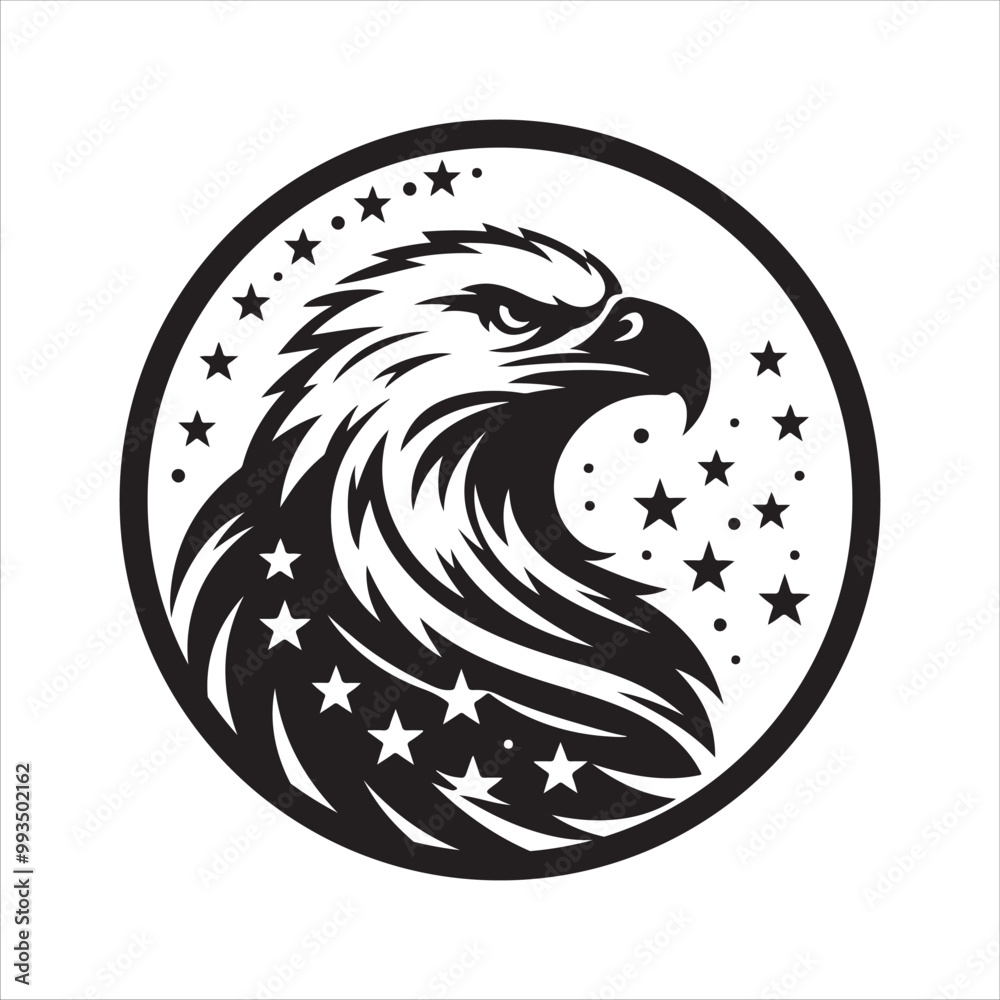 Naklejka premium Eagle Head in Circular Frame Professional Silhouette Vector
