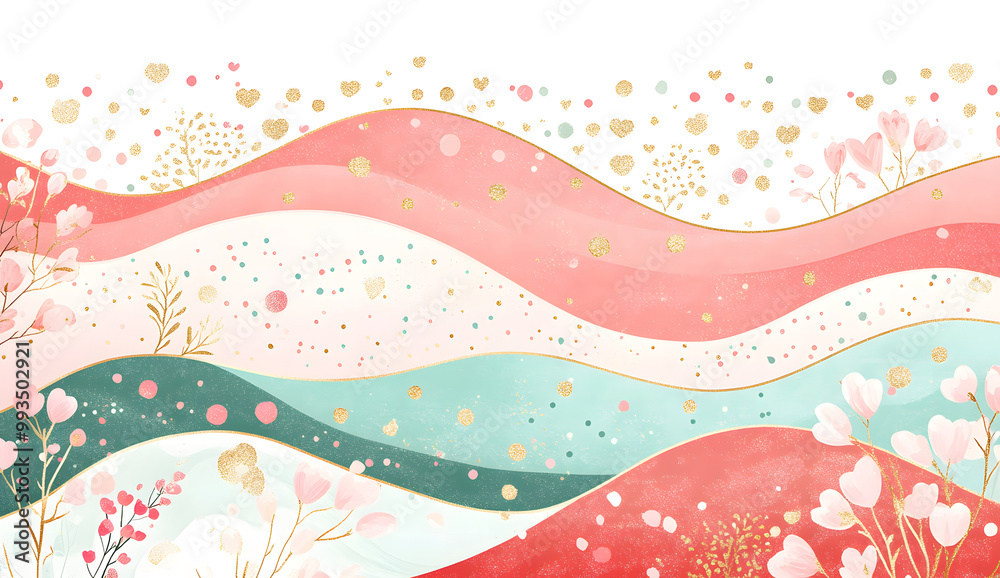 Pastel Floral Abstract Landscape with Hearts design Pastel Floral Abstract Landscape with Hearts design