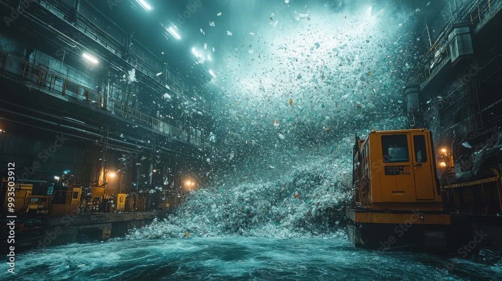 A Yellow Machine Moving Through a Sea of Plastic A Yellow Machine Moving Through a Sea of Plastic