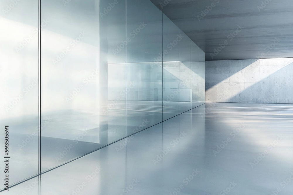 Obraz premium A futuristic glass wall with a translucent frame, the empty middle faintly reflecting the surroundings 