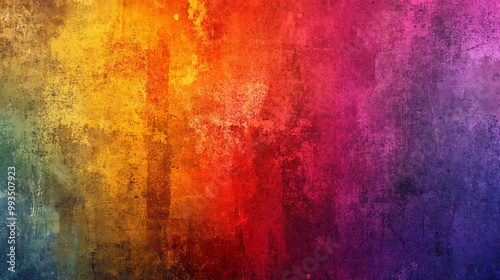 An abstract textured painting with vibrant gradients of red, orange, yellow, blue, and purple blending into a vivid and colorful background.