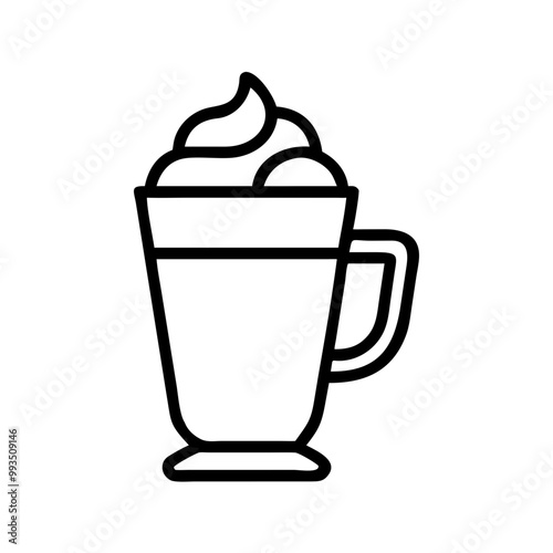 Outline vector icon of a cappuccino with whipped cream in a glass