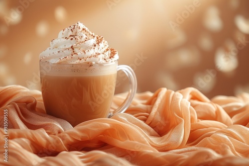 Glass mug with cappuccino and foam photo