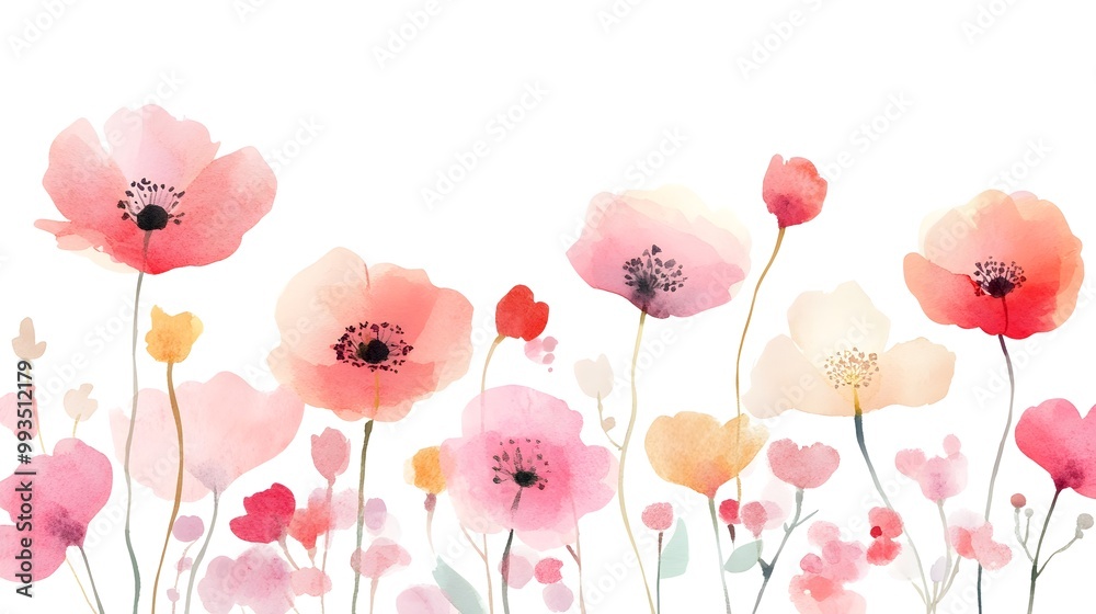 Vibrant Watercolor Flowers Blooming in Soft Pastel Garden Vibrant Watercolor Flowers Blooming in Soft Pastel Garden