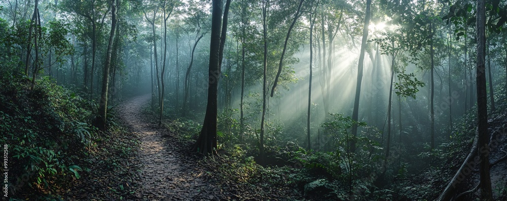 Naklejka premium Bukit Timah Nature Reserve Dense rainforest with towering tropical trees