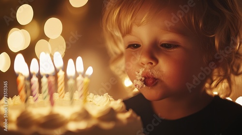 Birthday Boy Blowing Out Candl photo