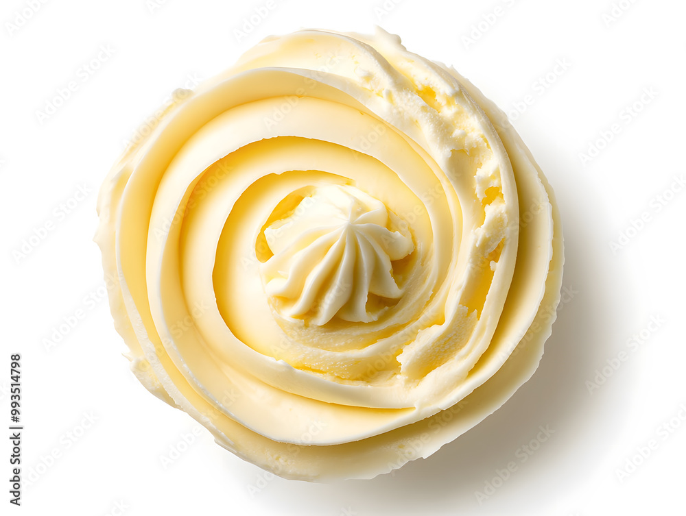 Top view yellow butter swirl isolated on white background Top view yellow butter swirl isolated on white background