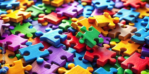 Single Color Puzzle Pieces Arrangement Showing Creativity and Problem Solving Concept in Design