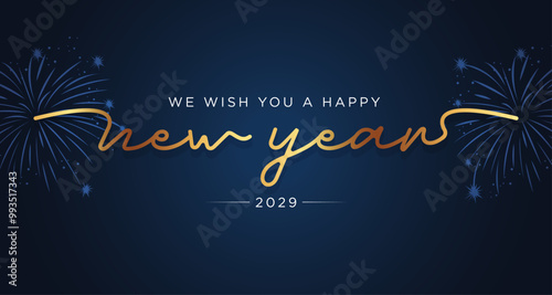 Happy New Year 2029, golden and blue background, Greeting card, Banner