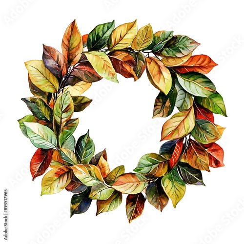 Watercolor Autumn Leaves Wreath.