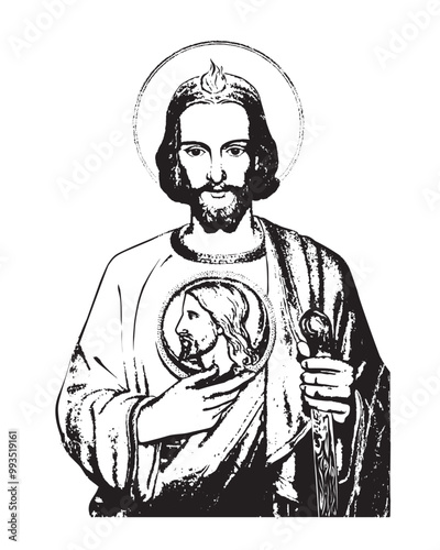 Saint Jude Thaddeus apostle of Jesus Christ Illustration Catholic religious vector