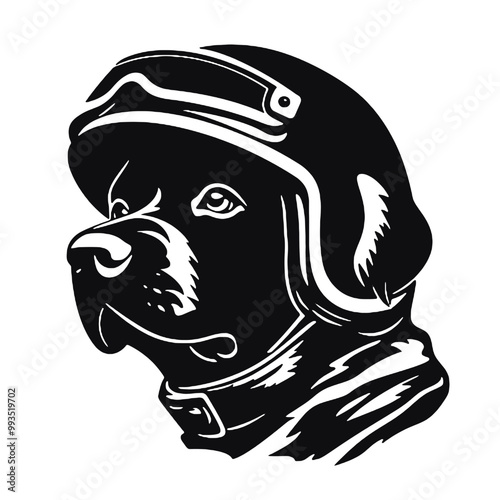 Dog in Classic Biker Helmet Art Silhouette Vector Illustration Transparent Background photo