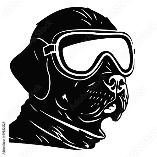 Dog with Retro Helmet and Goggles Silhouette Vector Illustration Transparent Background photo