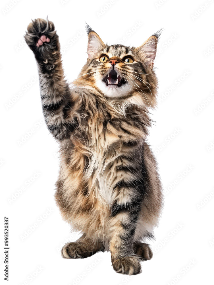 Fototapeta premium Joyful Maine Coon Cat on Isolated White Background
