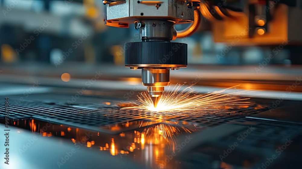 Close up scene the fiber laser cutting machine cut the square shape stainless steel tube with sparkling light. Generative AI Close up scene the fiber laser cutting machine cut the square shape stainless steel tube with sparkling light. Generative AI