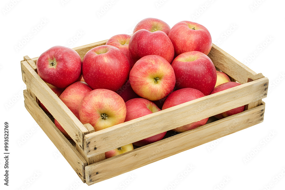 Red apples in wooden box isolated on white background Red apples in wooden box isolated on white background