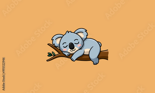 Cute koala sleeping peacefully on a tree branch.