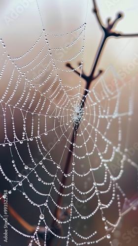  A spider web with water droplets, Halloween elements, Happy Halloween