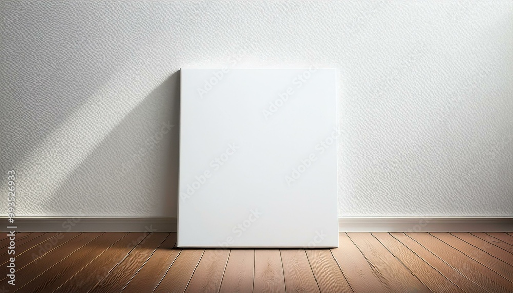 Fototapeta premium blank art canvas mockup on the laminate floor against the white wall