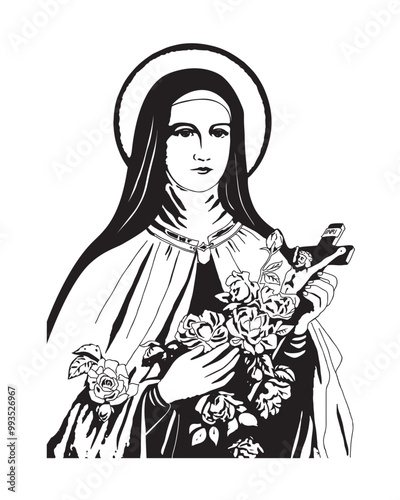 Saint Therese of Lisieux Child Jesus Illustration catholic religious vector