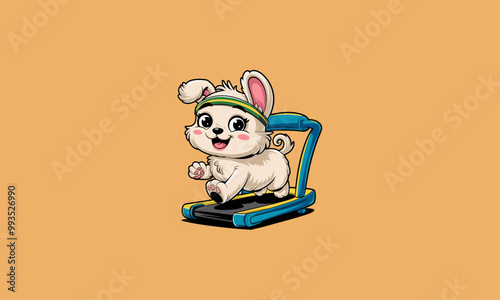 Cute puppy running on a treadmill with excitement.