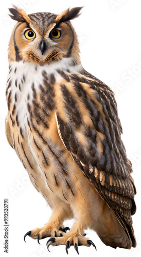 Eurasian Eagle Owl Close Up Portrait Sharp Eyes Bird of Prey White Background