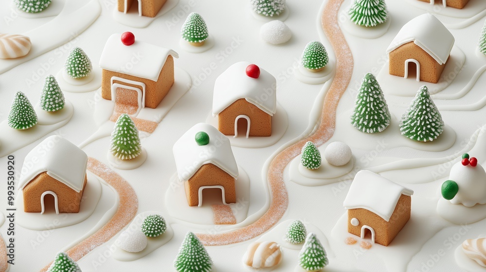 Φωτογραφία Gingerbread village with miniature houses and trees crafted for the festive holiday season, showcasing delightful seasonal decorations