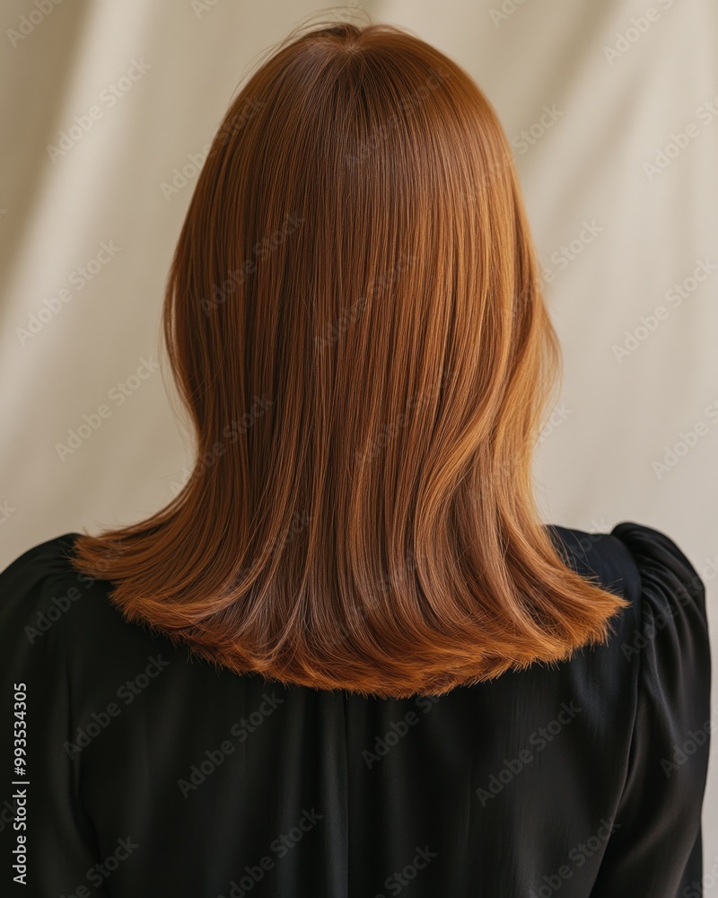 Naklejka premium Back View of Woman with Straight Chestnut Brown Hair in Dark Blouse