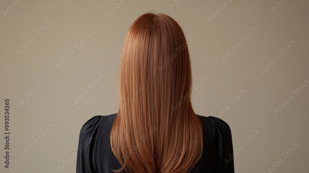Naklejka premium Back View of Woman with Straight Chestnut Brown Hair in Dark Blouse