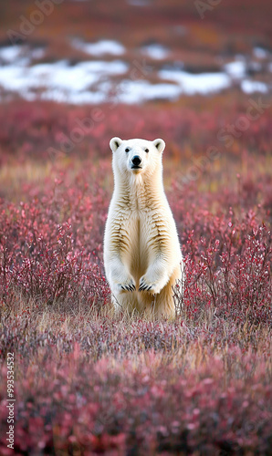 A lone polar bear wanders a...