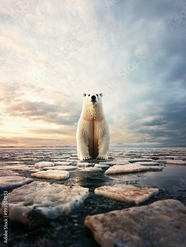 A lone polar bear wanders a...