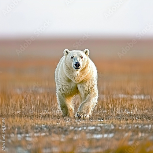 A lone polar bear wanders a...