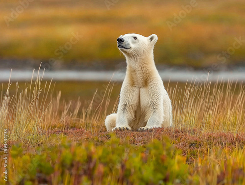 A lone polar bear wanders a...