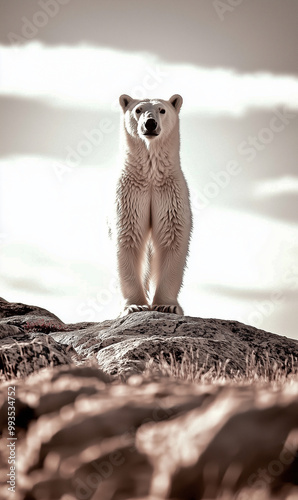 A lone polar bear wanders a...