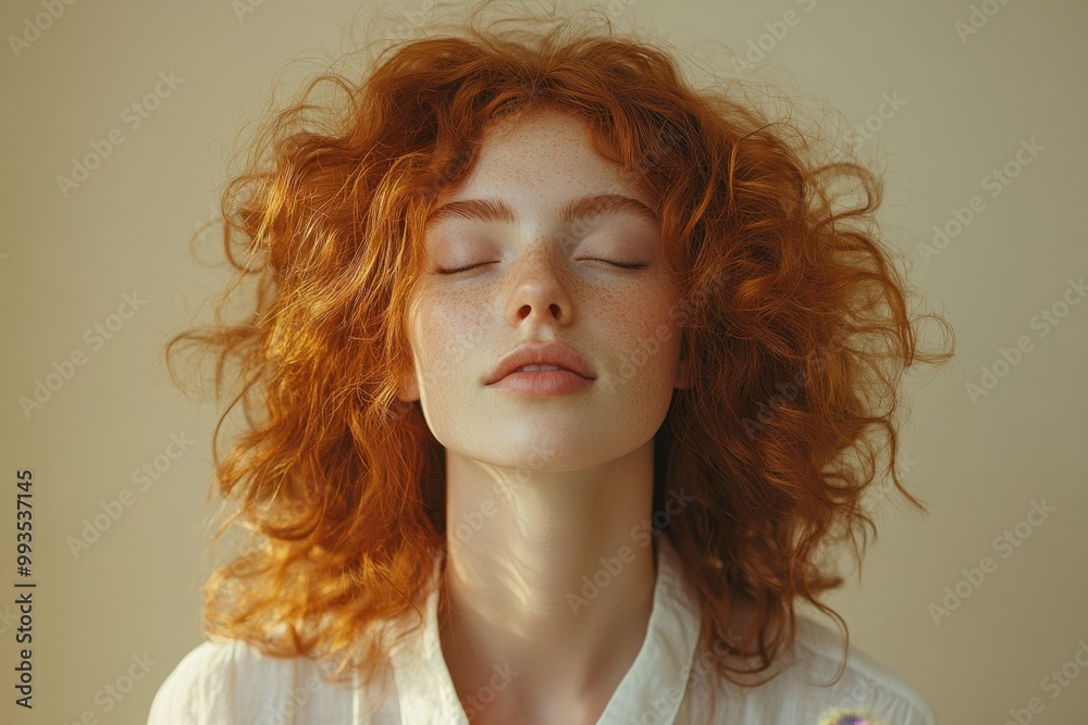 Woman with Curly Auburn Hair in Motion Wearing Casual White Shirt
Woman with Curly Auburn Hair in Motion Wearing Casual White Shirt
