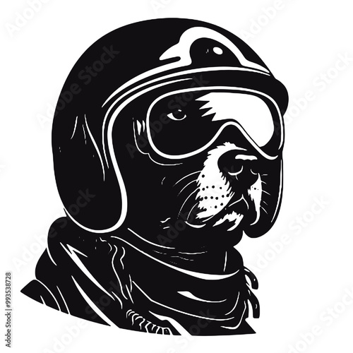 Dog in Motorcycle Helmet Silhouette Vector Illustration Transparent Background