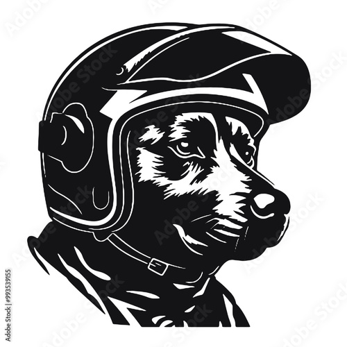 Dog in Motorcycle Helmet Silhouette Vector Illustration Transparent Background