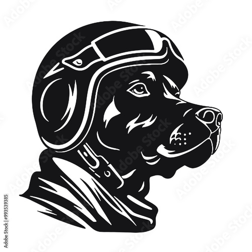 Cool Dog in Retro Helmet Silhouette Vector Illustration Transparent Background