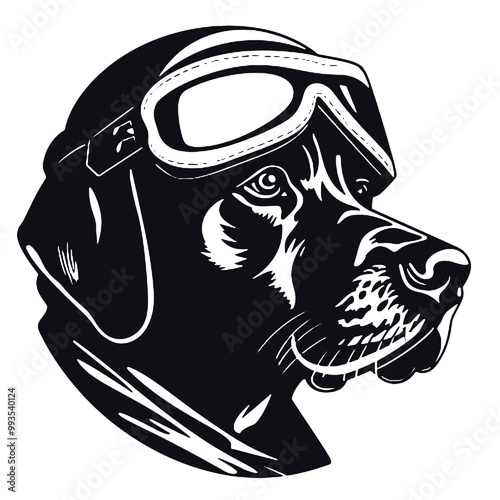 Dog with Retro Biker Gear Silhouette Vector Illustration Transparent Background